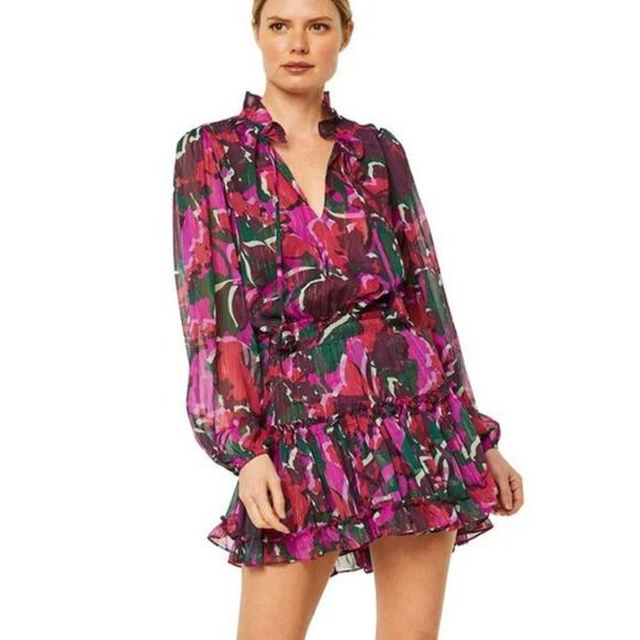 Misa Los Angeles Lorena Dress Holiday Sparkle Small Long Sleeve Tiered‎ Mini EUC - Picture 6 of 16